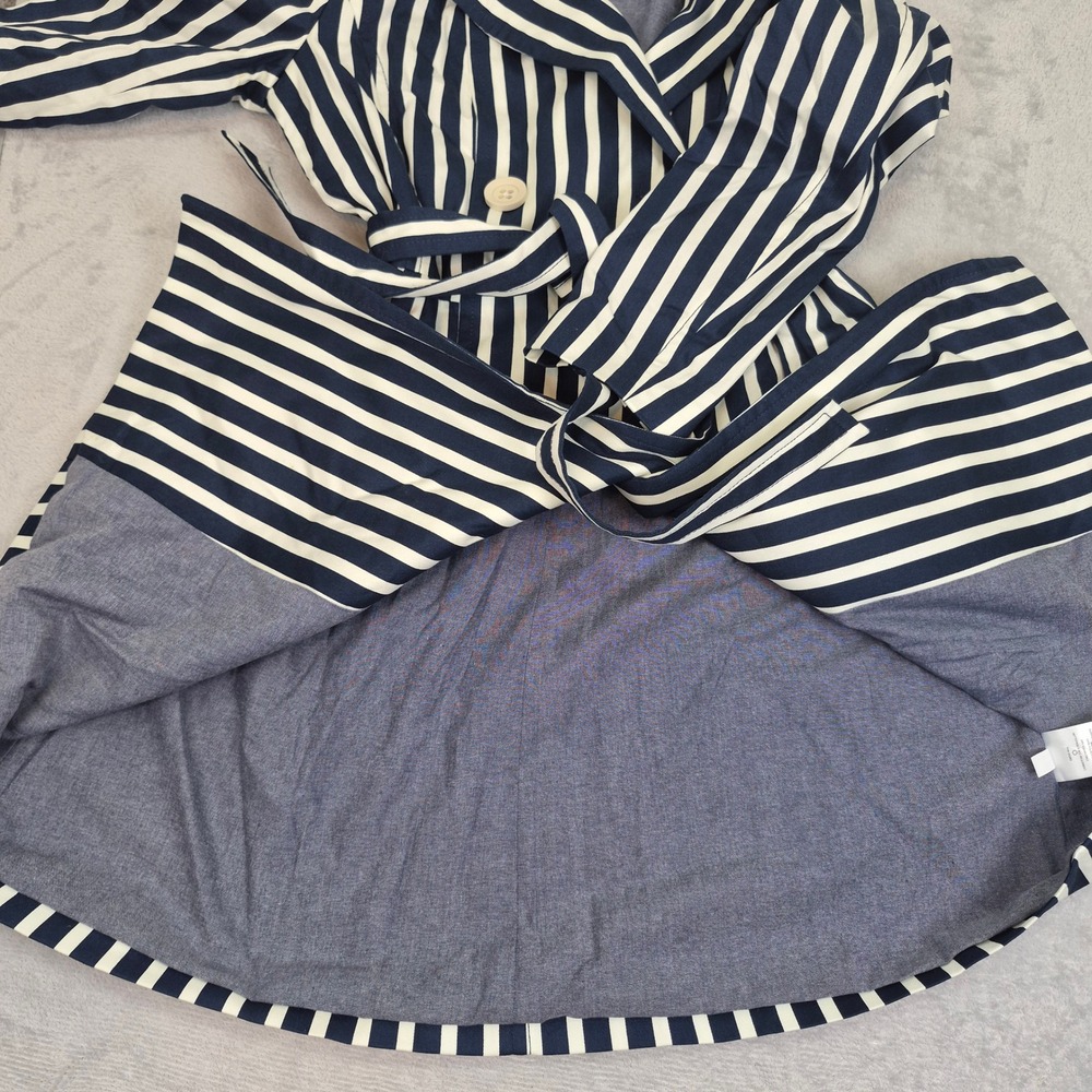 Express Womens Navy Blue White Striped Double Breasted Trench Coat Belted Large - Picture 10 of 11